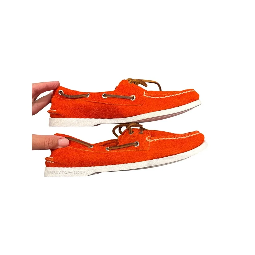 Sperry Top Sider Men's Orange Suede Leather Boat Shoes STS23938 Size‎ 7.5